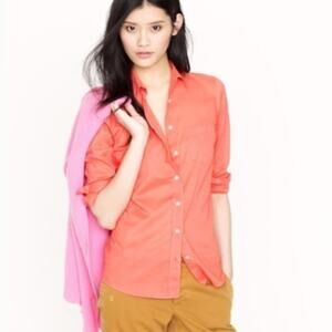 J. Crew buttondown Shirt Button down coral pink orange tissue weight cotton 8